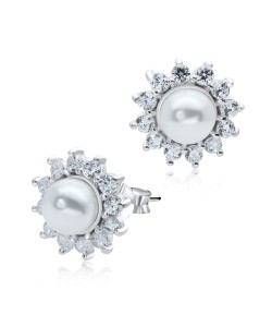 Flower Pearl With CZ Stud Earring STS-3391